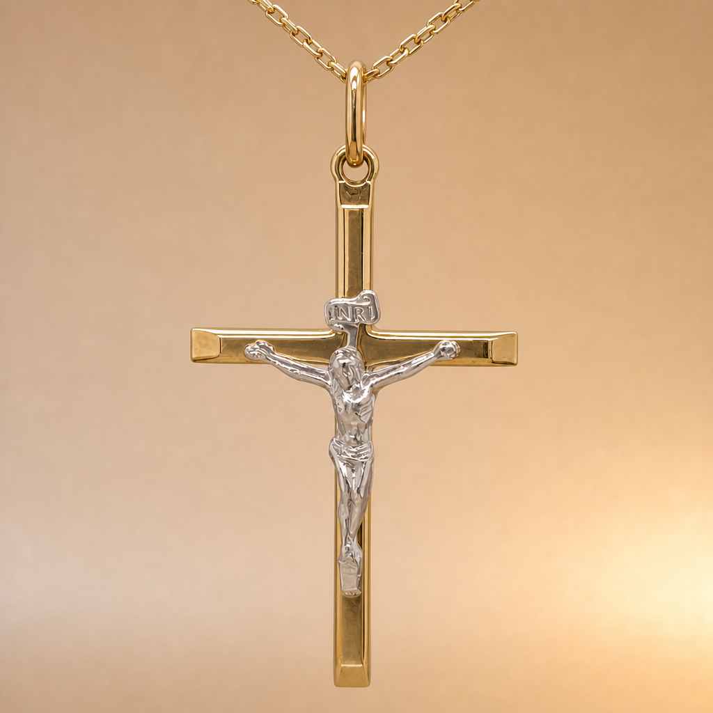 9ct 2 tone Italian crucifix