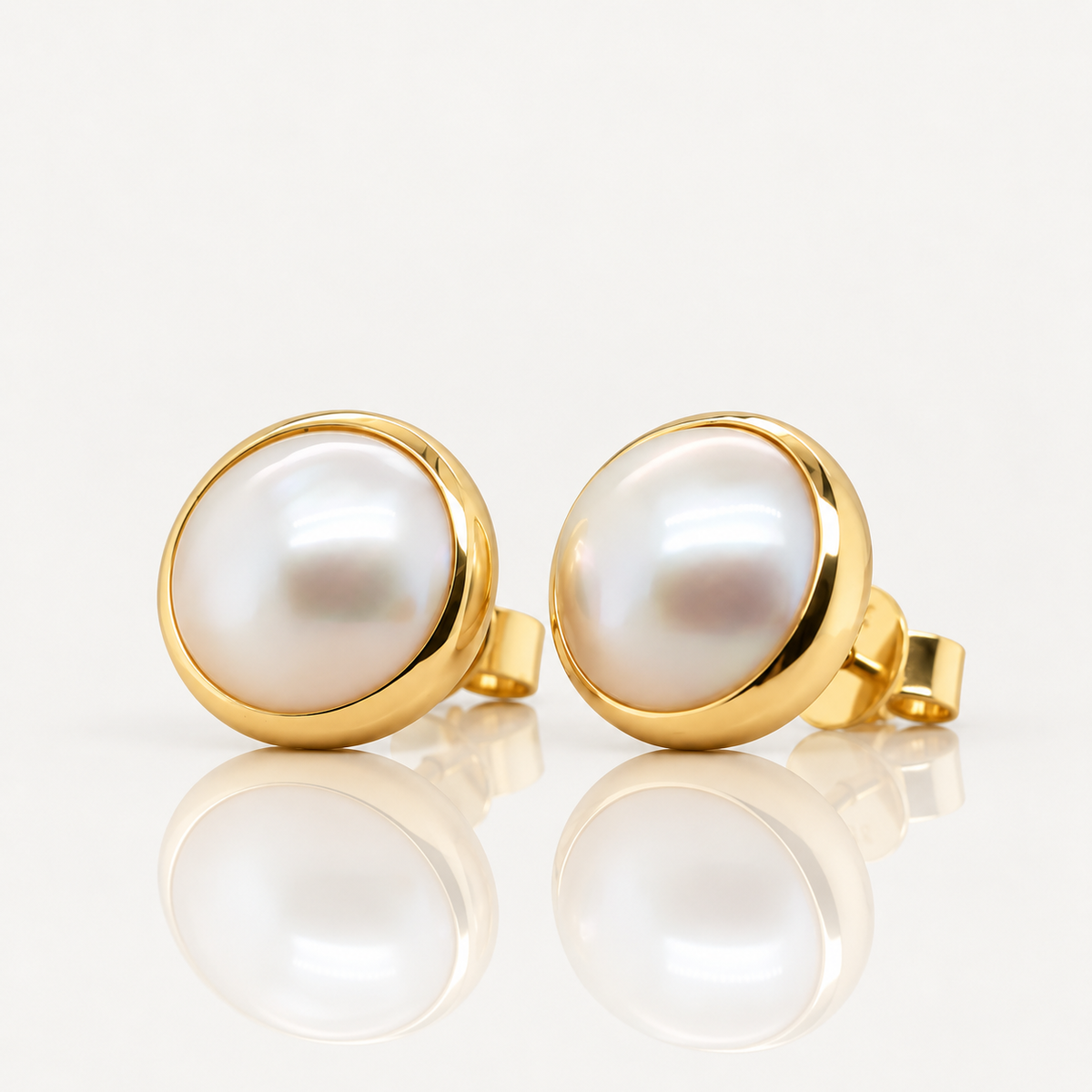 Round Mabé Pearl Stud Earrings | 9ct Yellow Gold