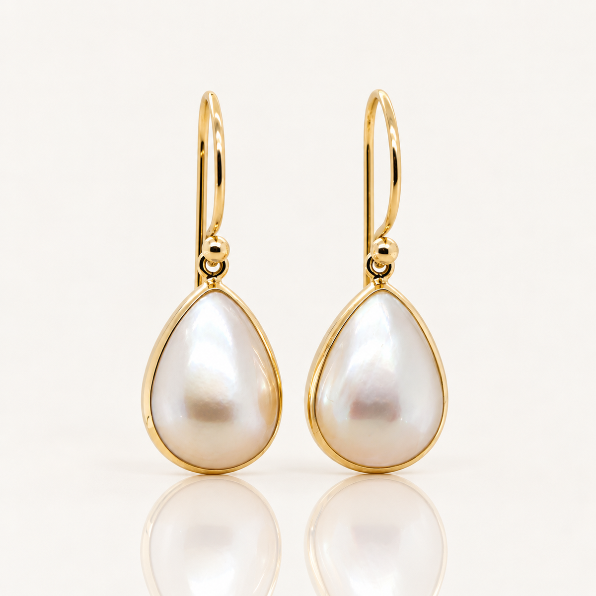 White Mabé Pearl Drop Earrings | 9ct Yellow Gold
