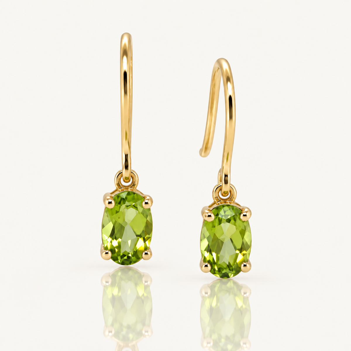 Oval Peridot Drop Earrings | 9ct Yellow Gold