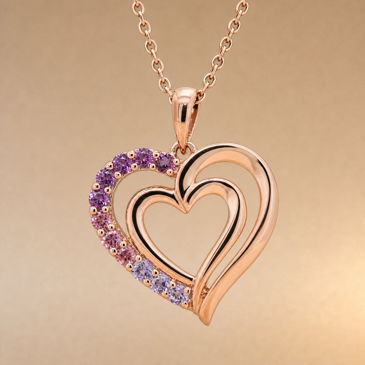 9ct RG Multip pink stone heart pendant