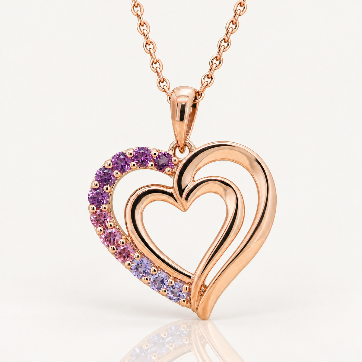 Multi-Stone Double Heart Pendant | 9ct Rose Gold