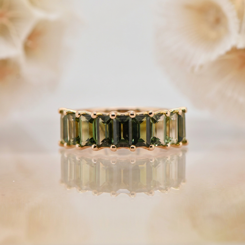 9ct Yellow Gold Australian Green Sapphire Baguette Ring | Sapphire Dreams