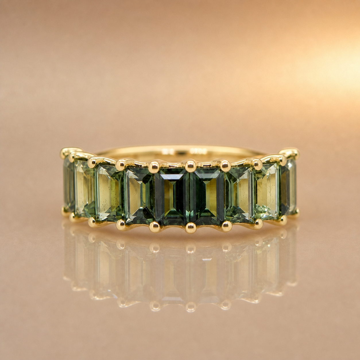 9ct Yellow Gold Australian Green Sapphire Baguette Ring | Sapphire Dreams