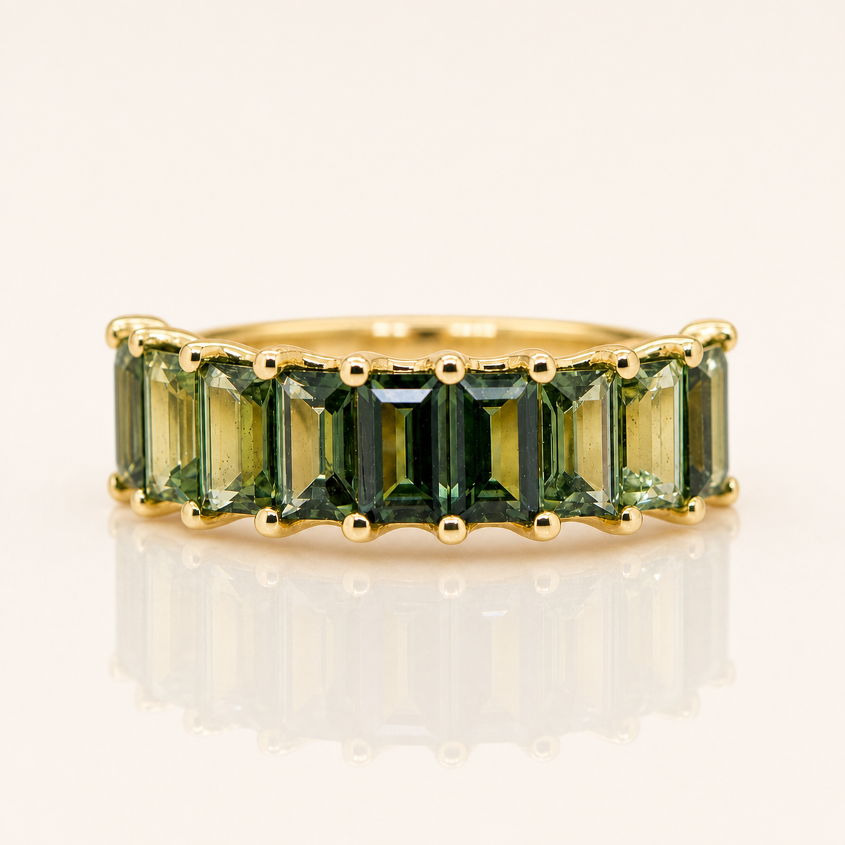 9ct Yellow Gold Australian Green Sapphire Baguette Ring | Sapphire Dreams
