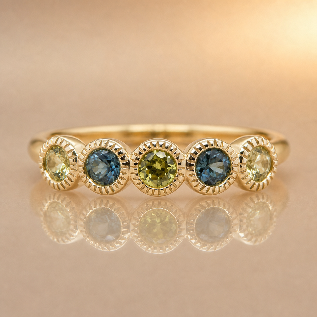 9ct Yellow Gold Australian Sapphire Five Stone Ring