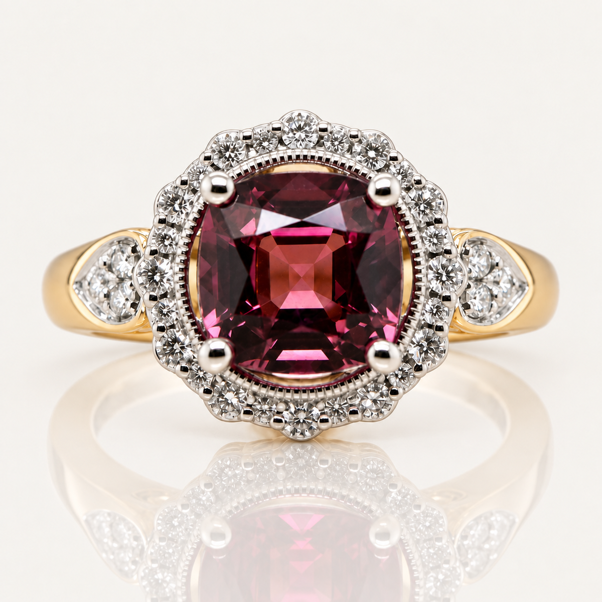 9ct Yellow & White Gold Umbalite Garnet & Diamond Halo Ring | Exclusively Paton's Place