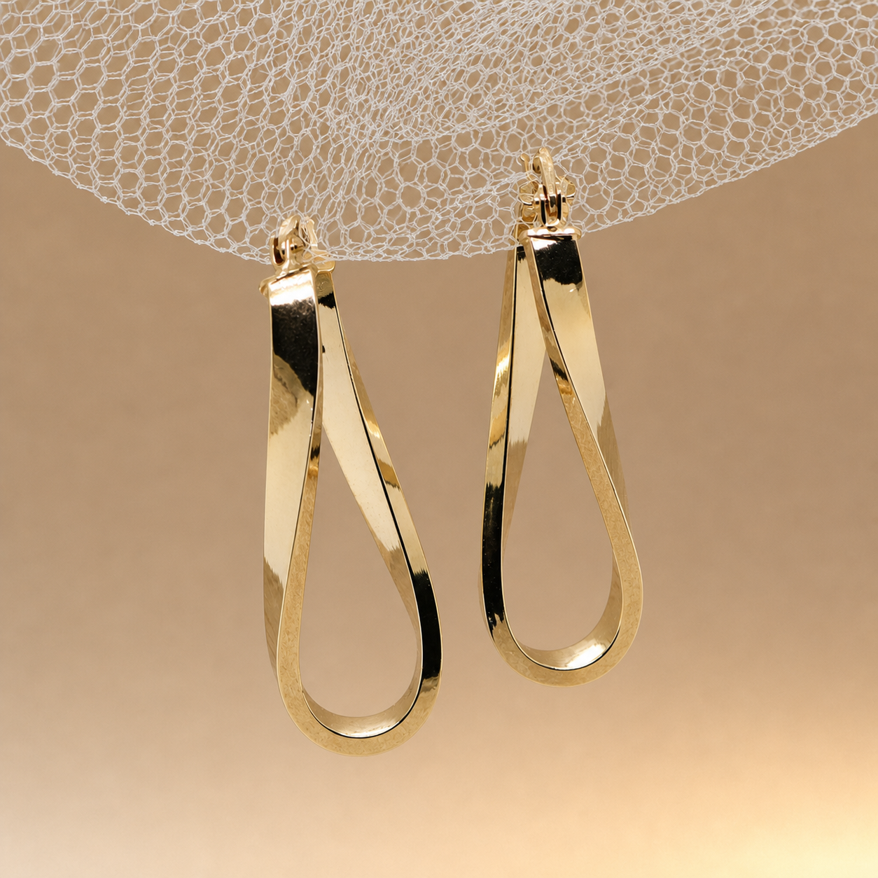 9ct long twisted hoop earrings
