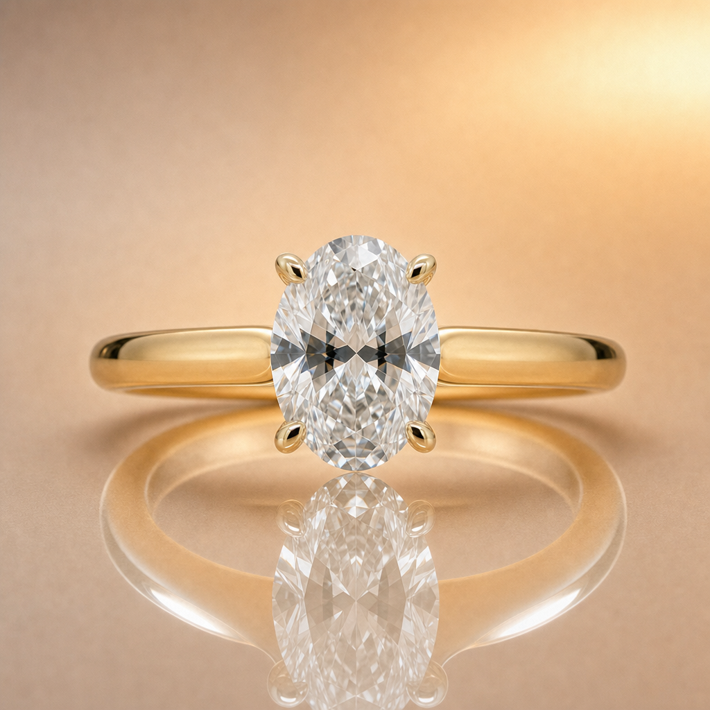 1.07ct Oval Cut Lab Grown Diamond Solitaire Engagement Ring | 9ct Yellow Gold