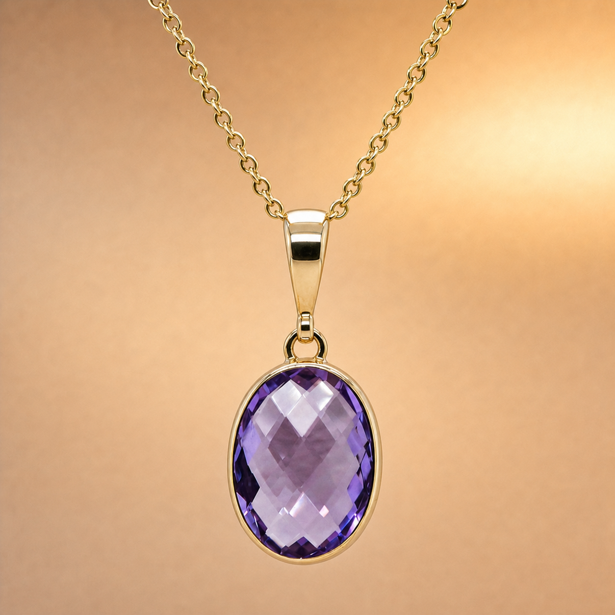 9ct oval Cut Amethyst Pendant on chain