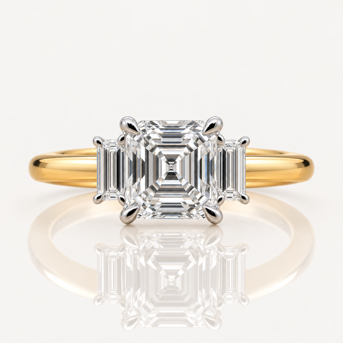 Alex | 2.03ct Asscher Cut Lab Grown Diamond Trilogy | Two-Tone 18ct Gold