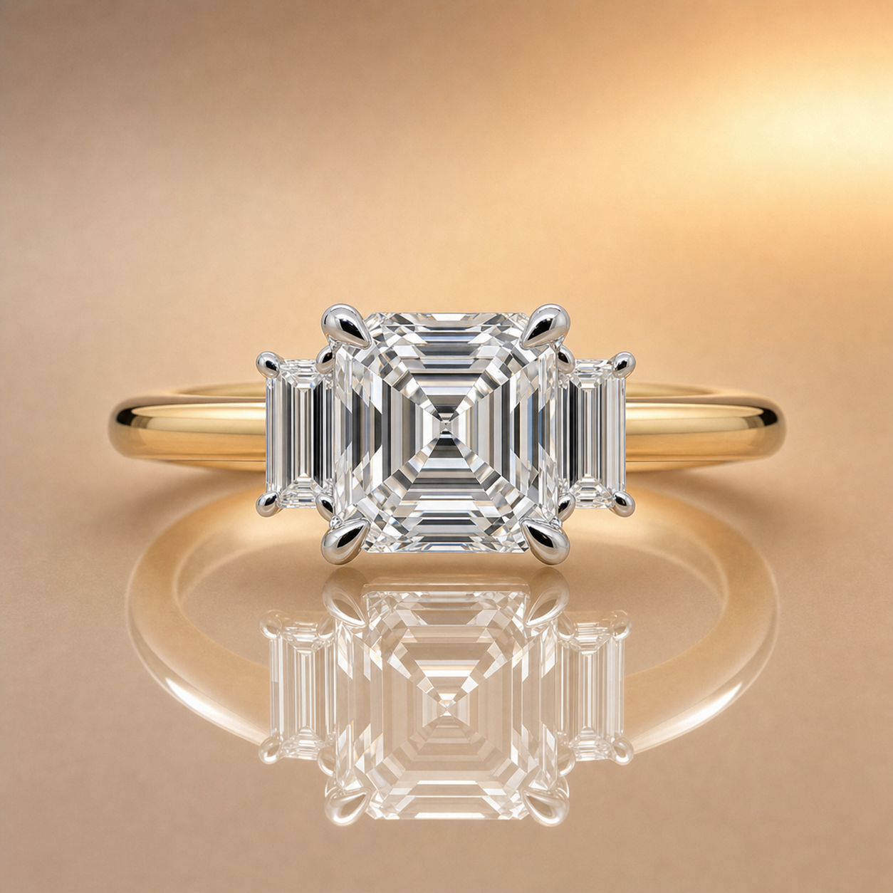 Alex | 2.03ct Asscher Cut Lab Grown Diamond Trilogy | Two-Tone 18ct Gold