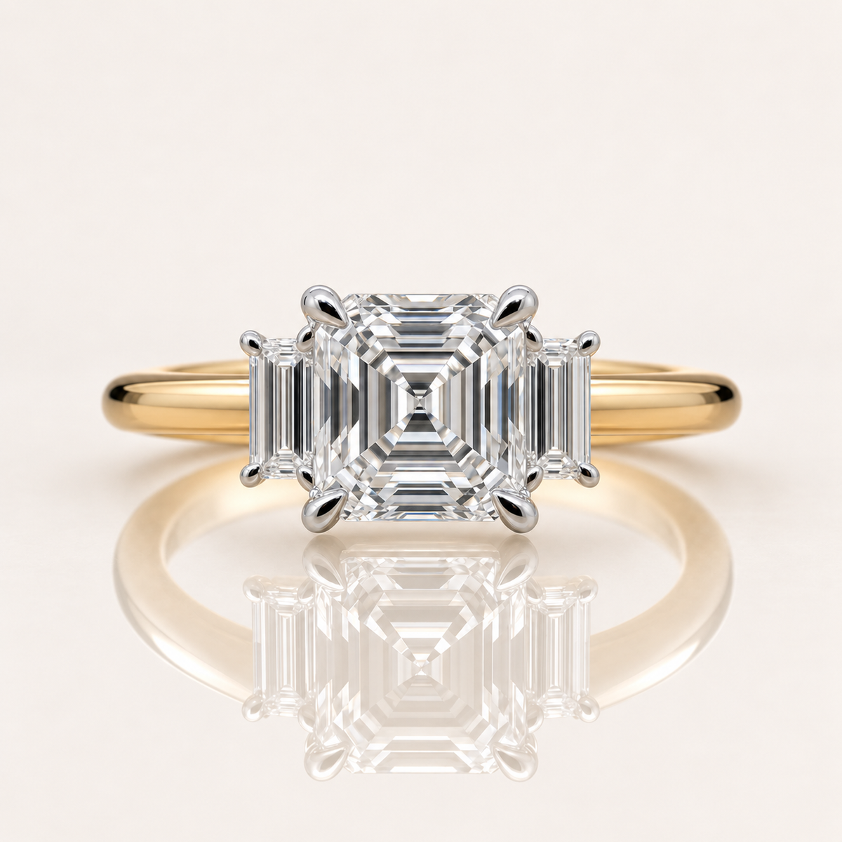 Alex | 2.03ct Asscher Cut Lab Grown Diamond Trilogy | Two-Tone 18ct Gold