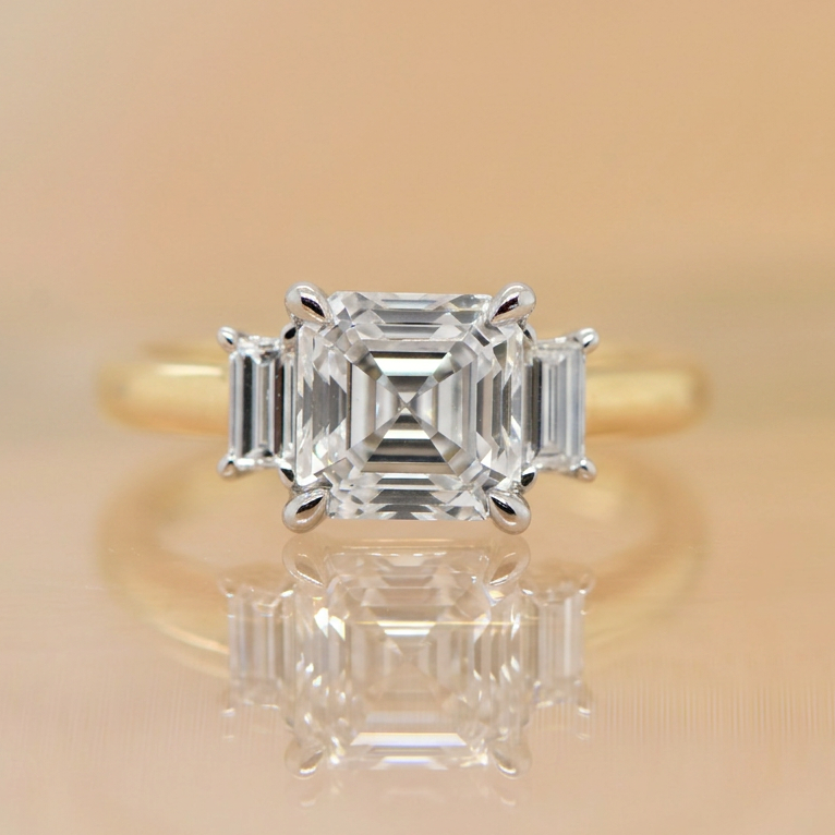 Alex | 2.03ct Asscher Cut Lab Grown Diamond Trilogy | Two-Tone 18ct Gold