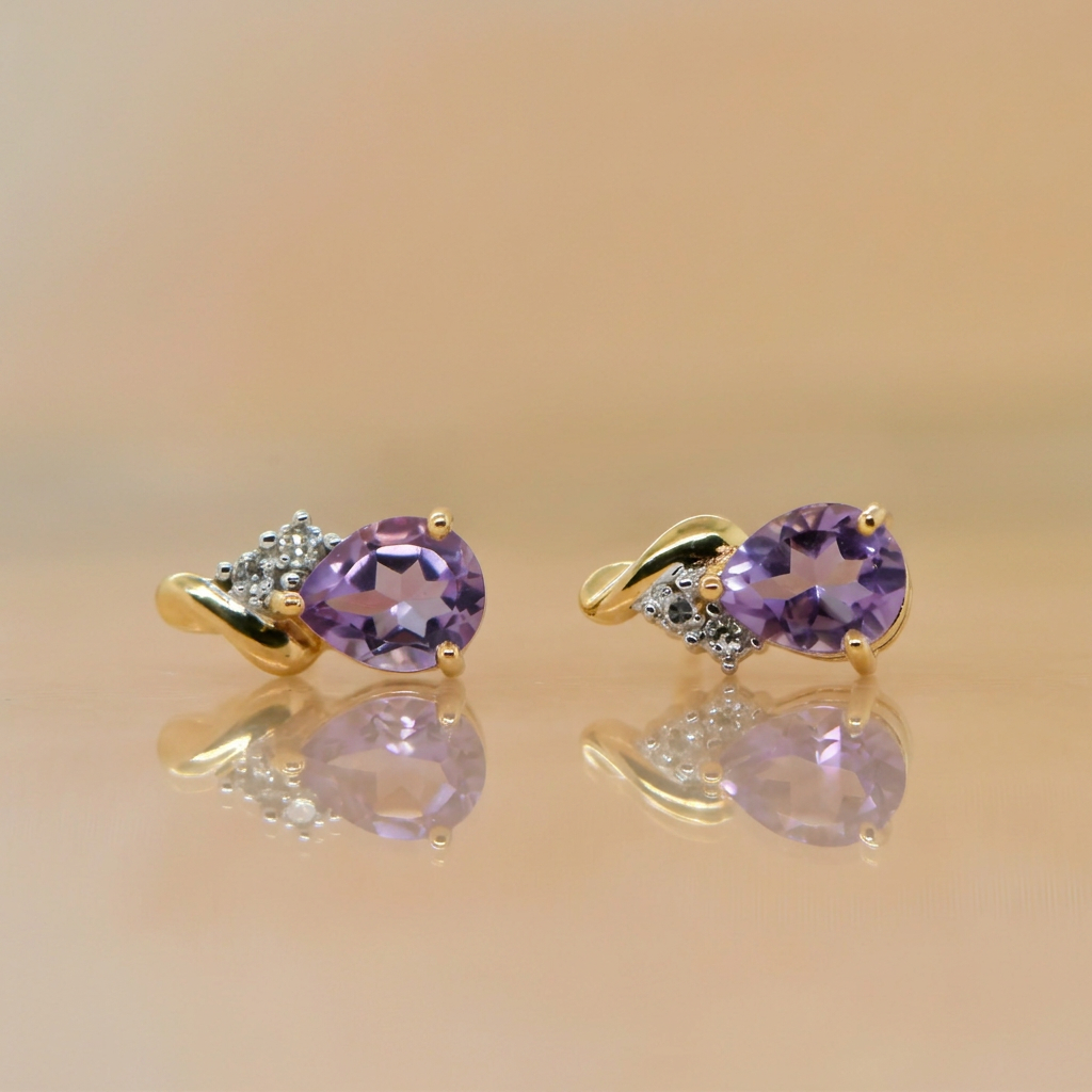 Amethyst & Diamond Stud Earrings