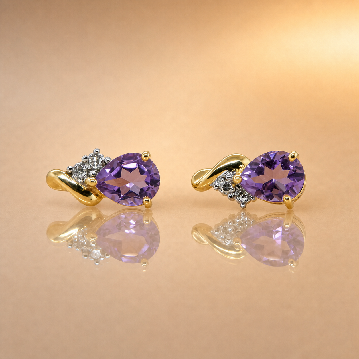 Amethyst & Diamond Stud Earrings