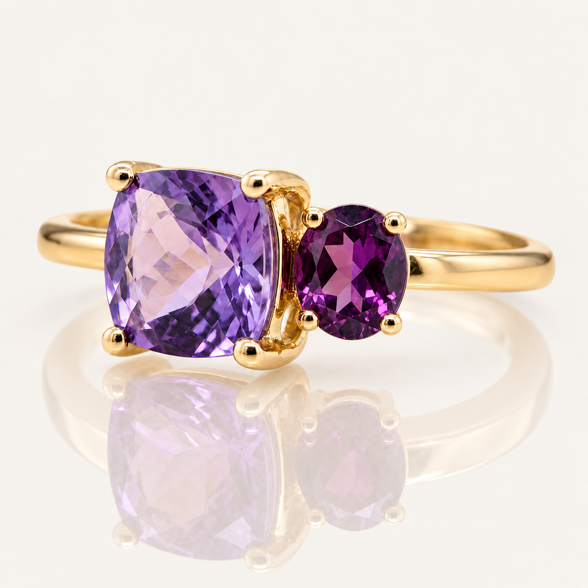 Amethyst & Rhodolite Garnet Ring | Two-Stone | 9ct Yellow Gold