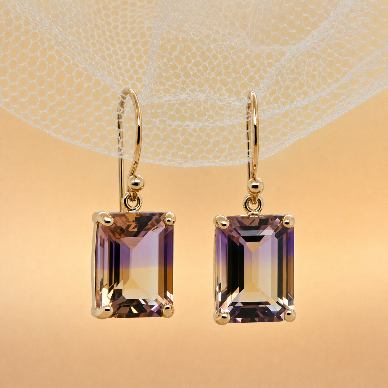 Emerald cut Ametrine earrings