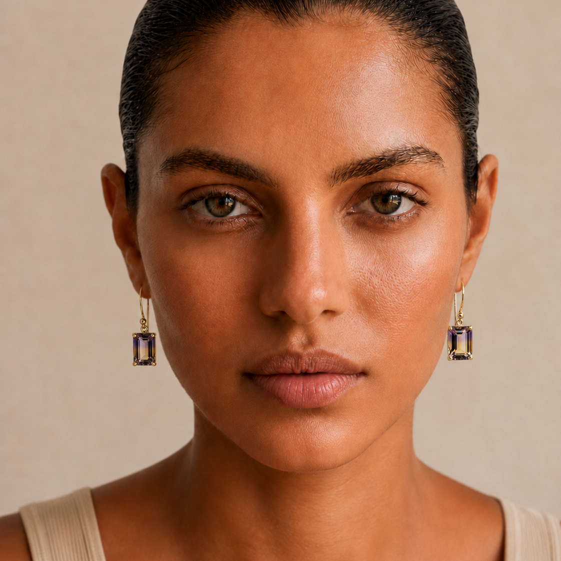 Emerald cut Ametrine earrings