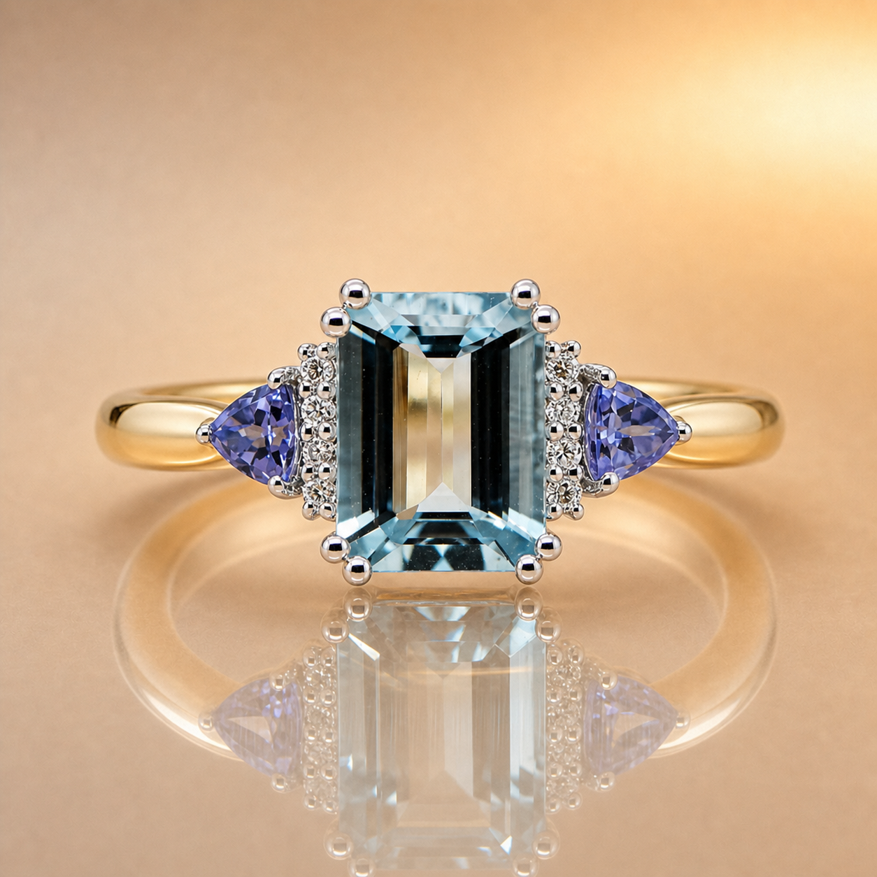 Aquamarine/Tanzanite  & Diamond Ring