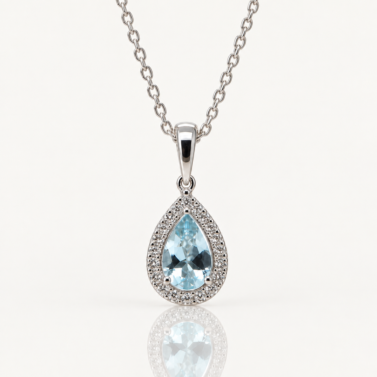 Aquamarine & Diamond Halo Pendant | 9ct White Gold