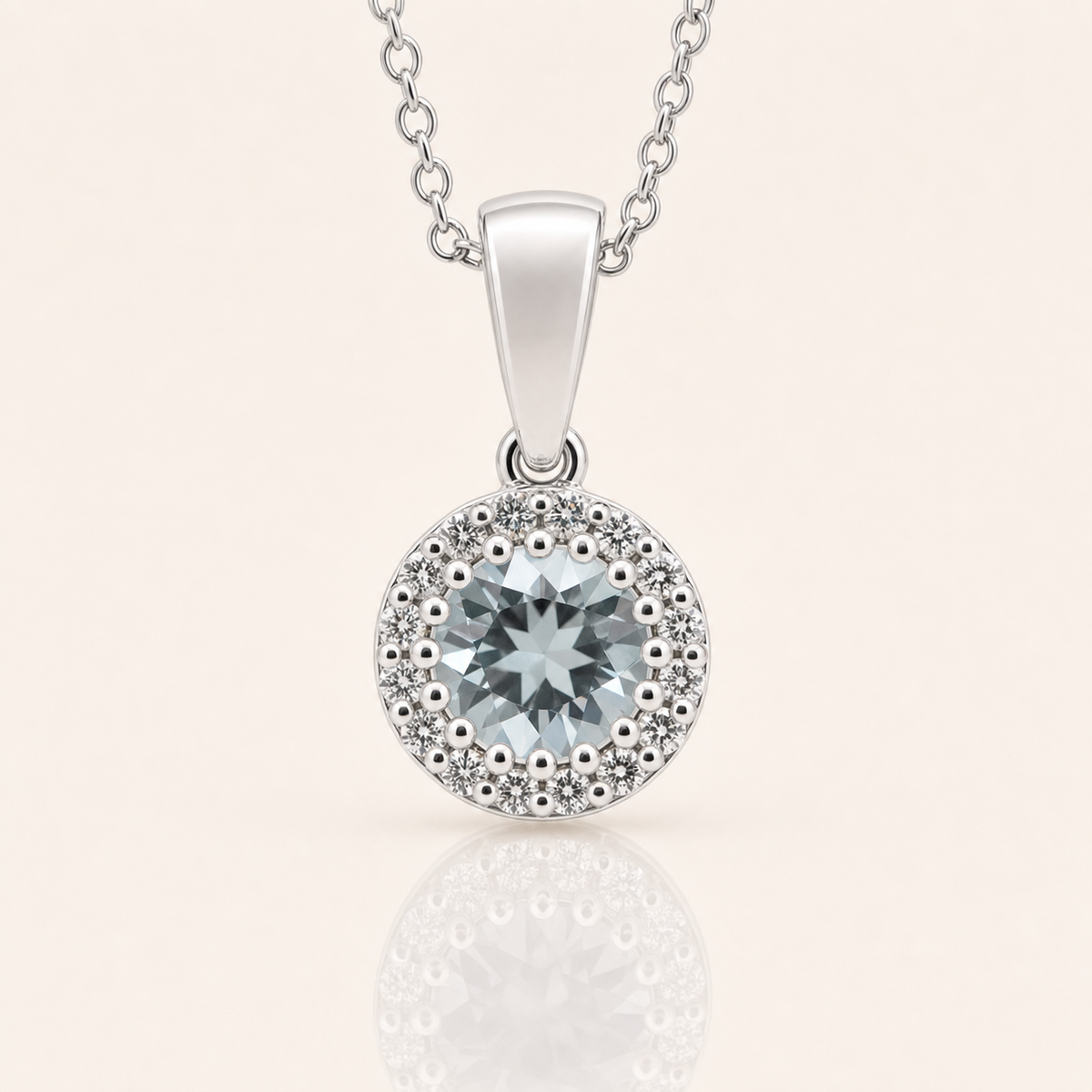 Aquamarine & Diamond Halo Pendant | 9ct White Gold