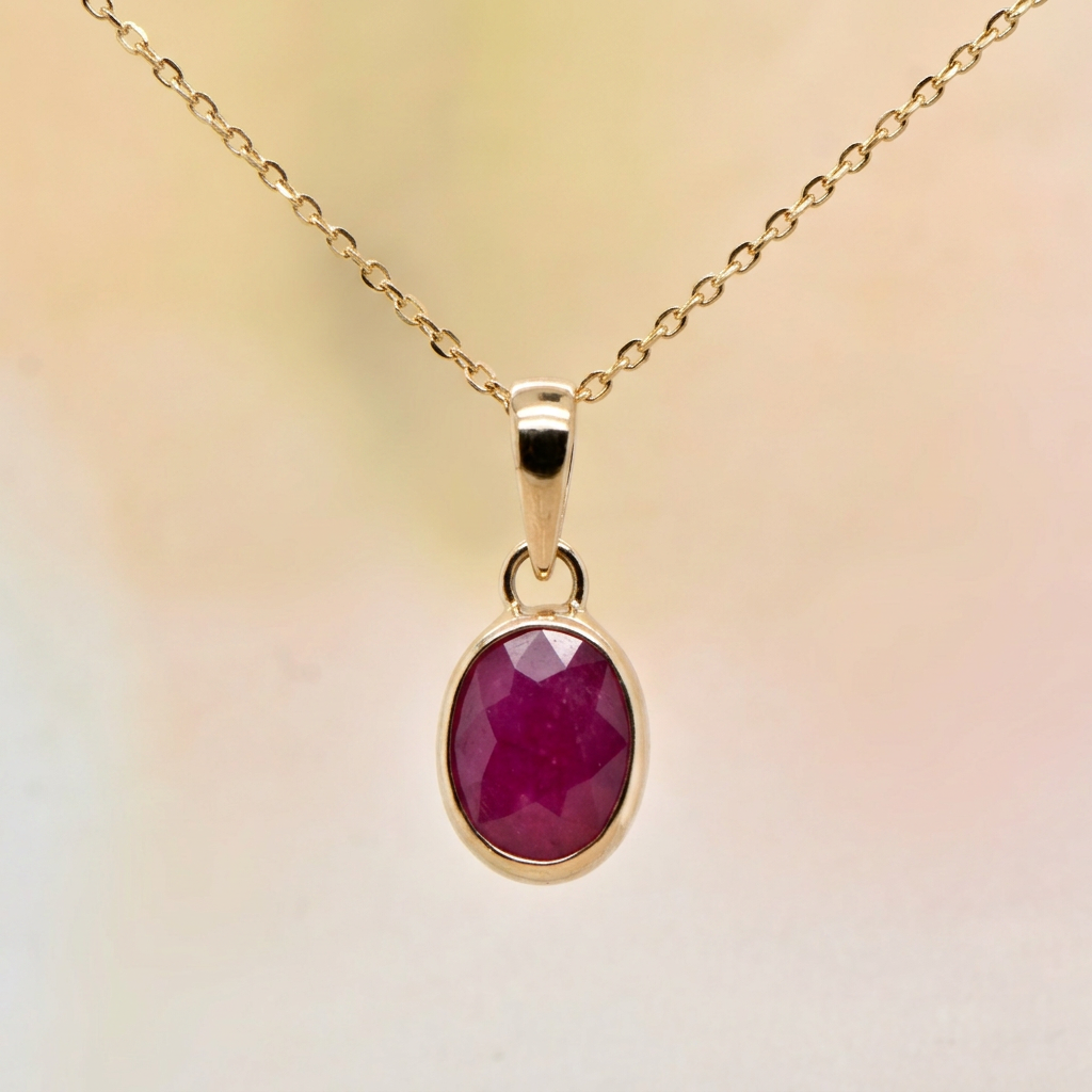Natural Ruby Pendant - bezel set