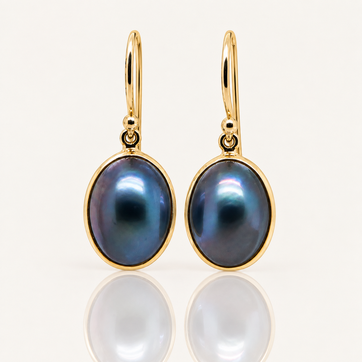 Black Mabé Pearl Drop Earrings | 9ct Yellow Gold