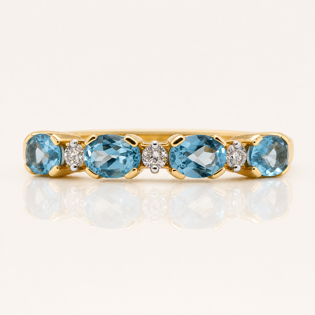 Blue Topaz & Diamond Ring | 9ct Yellow Gold