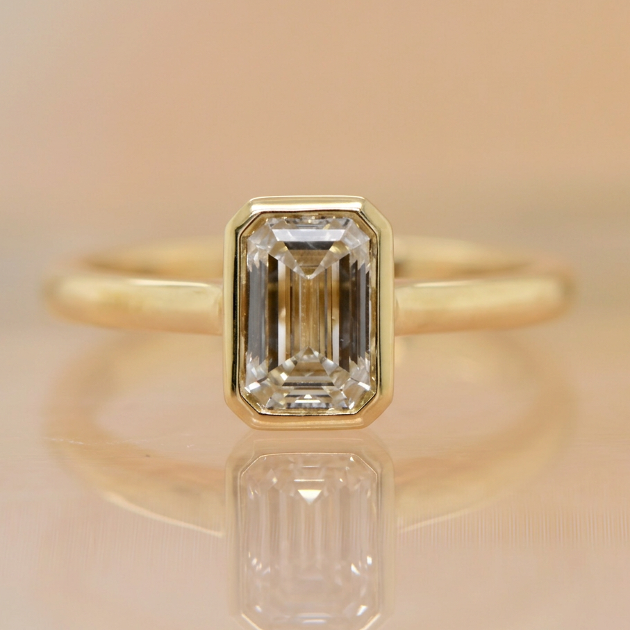 Bree | 1.20ct Emerald Cut Lab Grown Diamond Bezel Set Engagement Ring | 18ct Yellow Gold