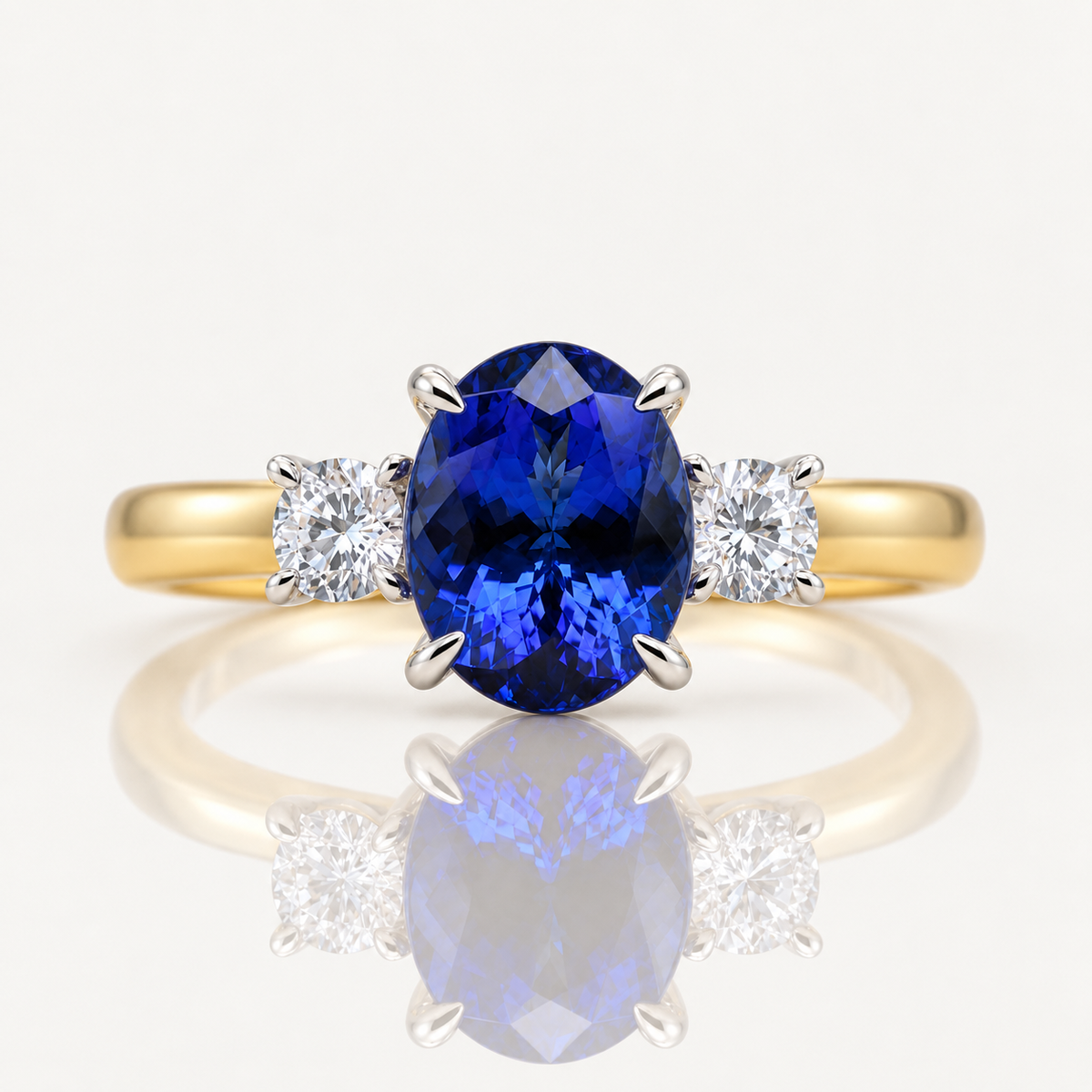 Carmen | 3.48ct Oval Tanzanite & Diamond Three-Stone Ring | 18ct Gold | Exclusively Paton's Place