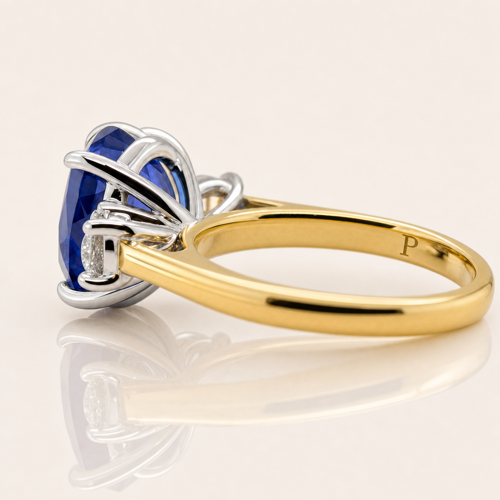 Carmen | 3.48ct Oval Tanzanite & Diamond Three-Stone Ring | 18ct Gold | Exclusively Paton's Place