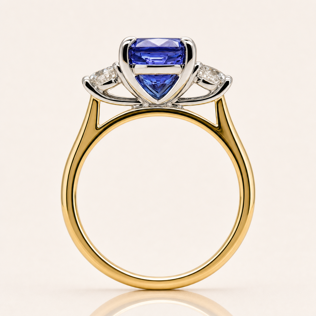 Carmen | 3.48ct Oval Tanzanite & Diamond Three-Stone Ring | 18ct Gold | Exclusively Paton's Place
