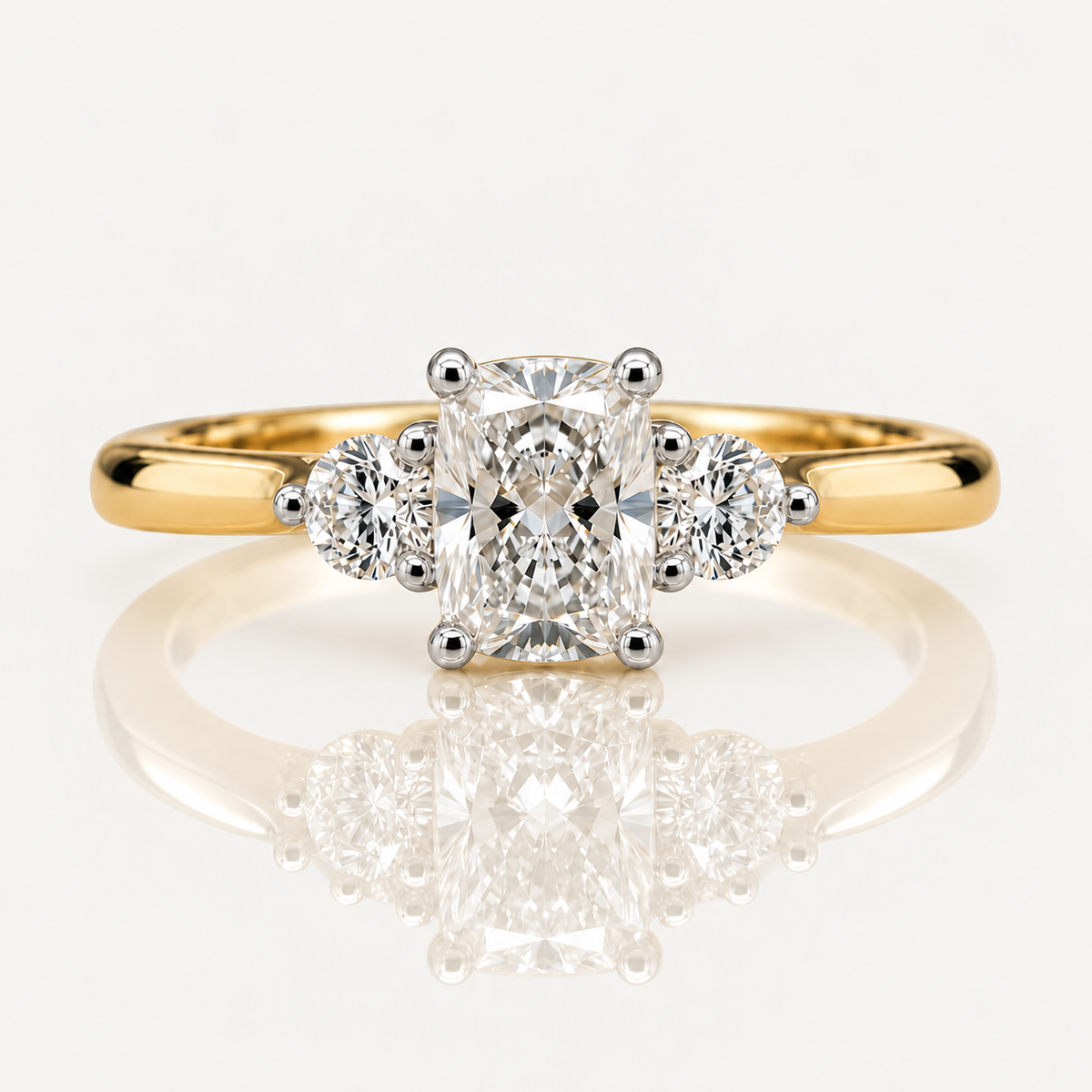 Celine | 1.51ct Long Cushion Cut Lab Grown Diamond Trilogy Engagement Ring | 18ct Yellow & White Gold