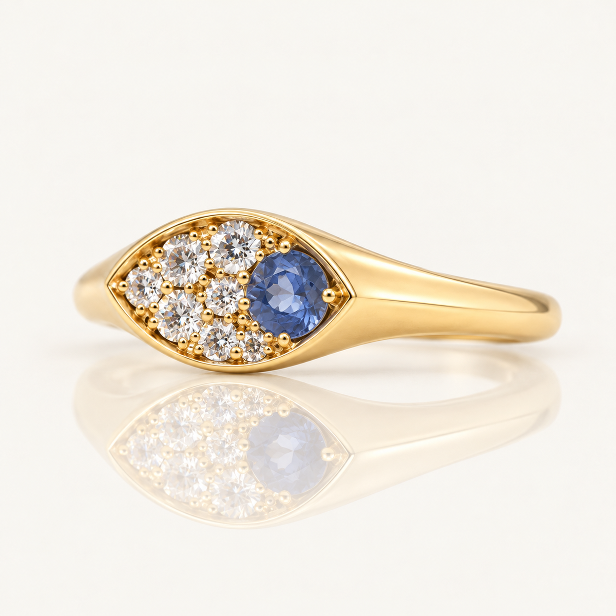 Created Ceylon Sapphire & Lab Grown Diamond Signet Ring | 9ct Yellow Gold