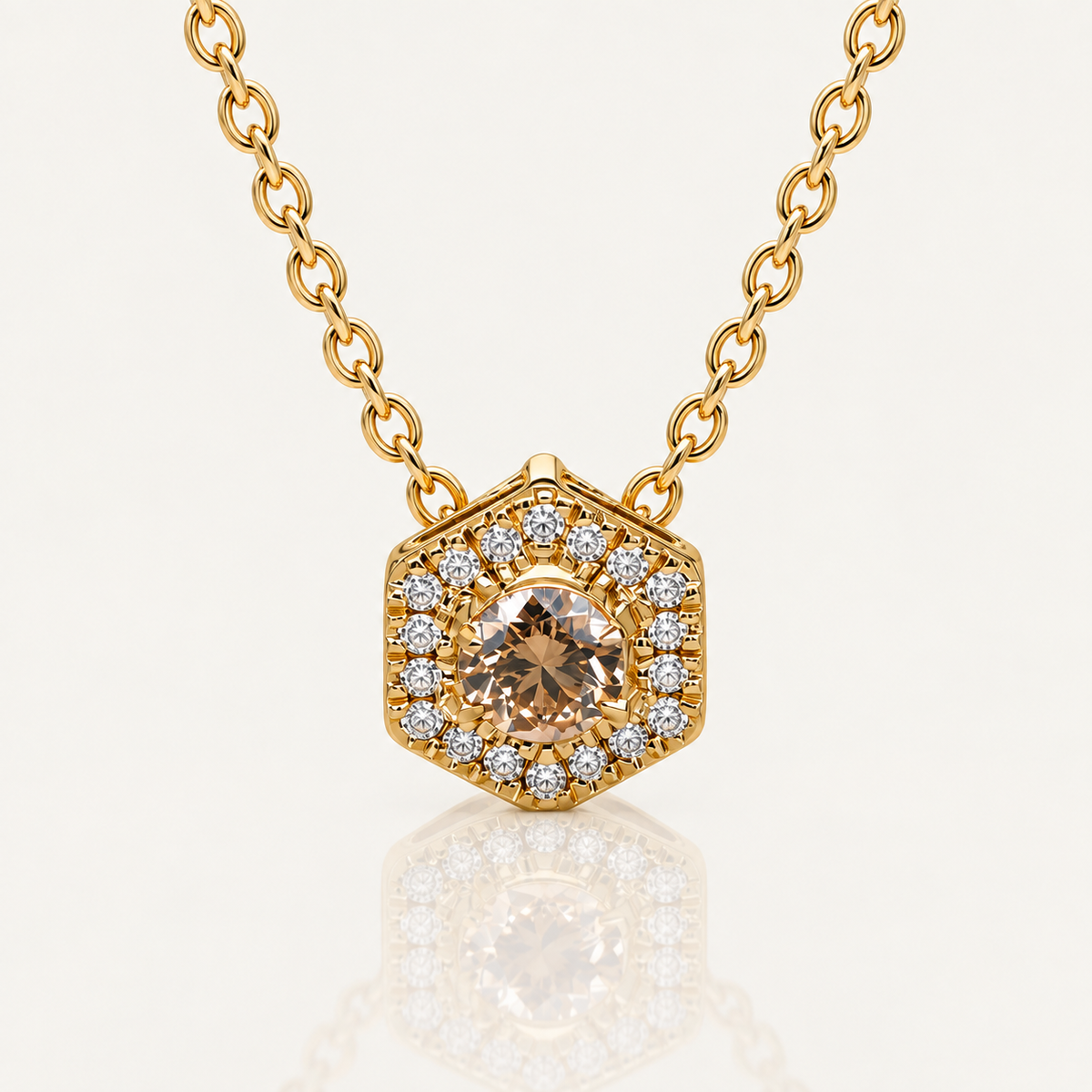 Champagne Diamond Hexagon Halo Pendant | 0.30ct | Yellow Gold