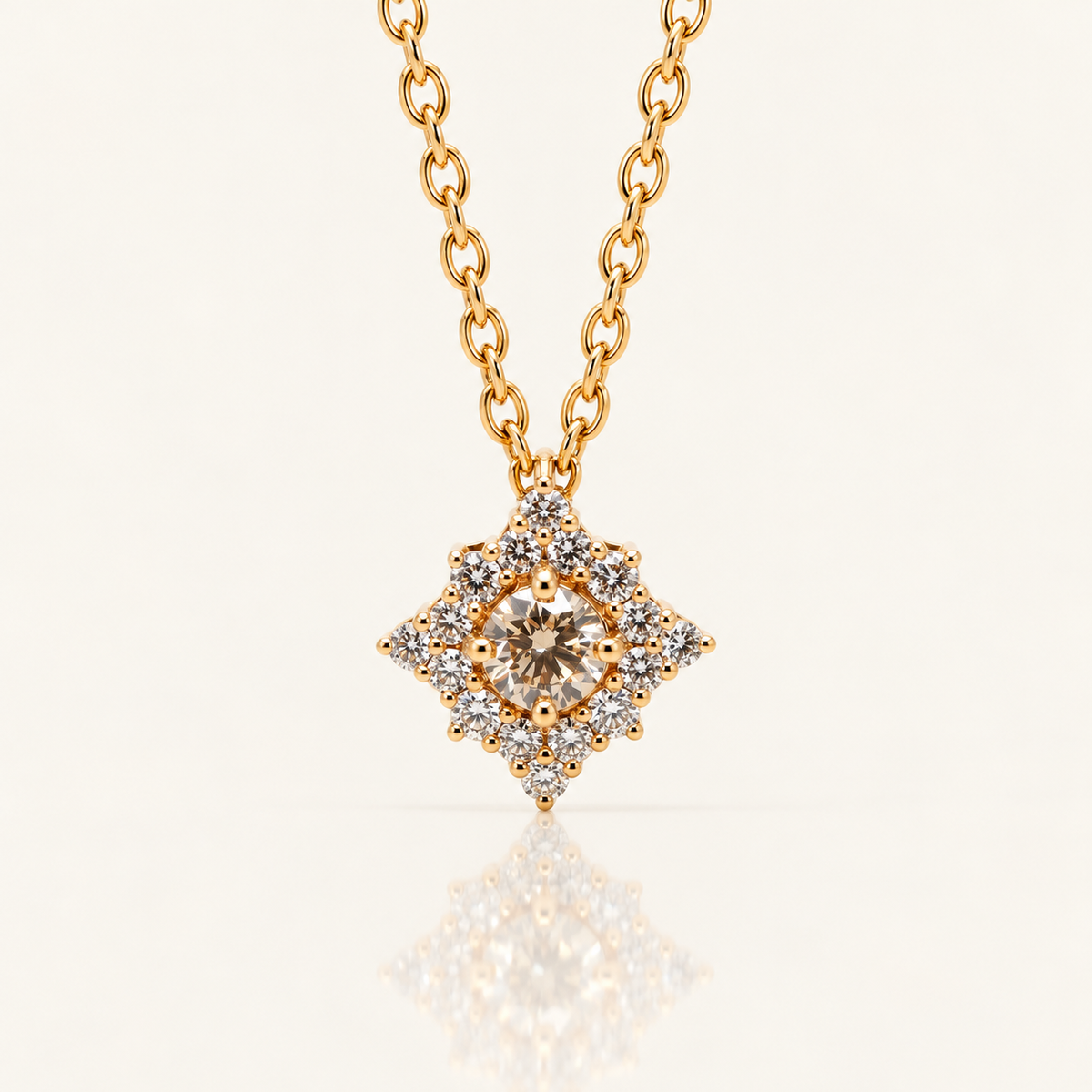 Champagne Diamond Star Halo Pendant | 0.82ct | 18ct Yellow Gold