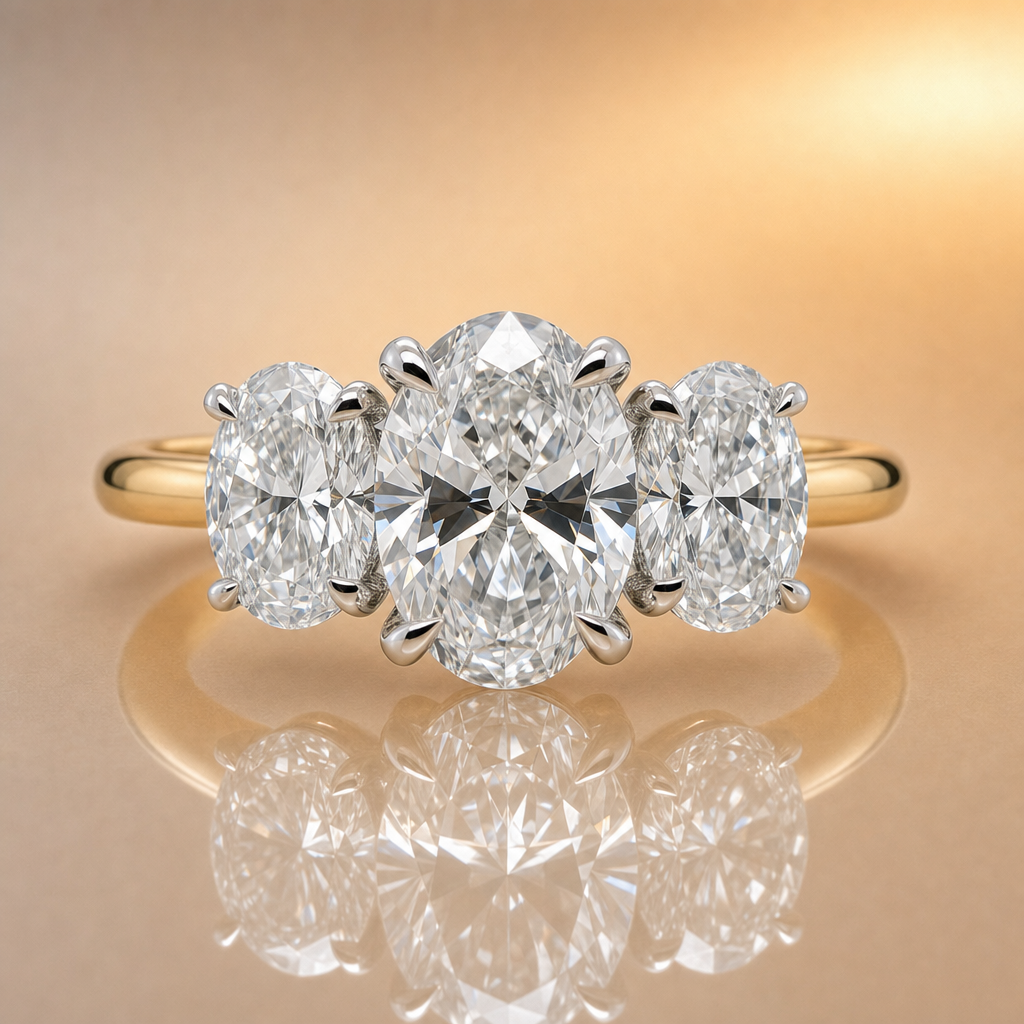 Claire | 1.50ct Oval Lab Grown Diamond Trilogy | 18ct Yellow & White Gold