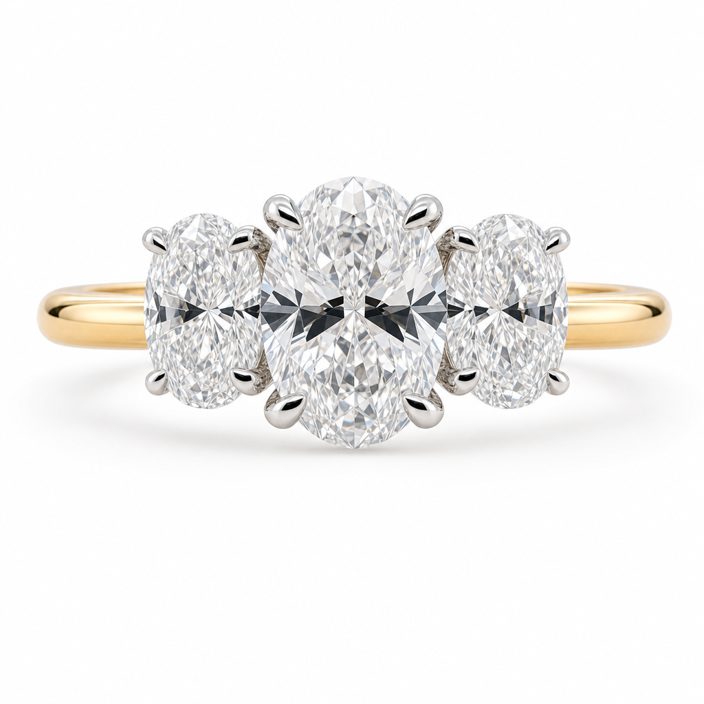 Claire | 1.50ct Oval Lab Grown Diamond Trilogy | 18ct Yellow & White Gold
