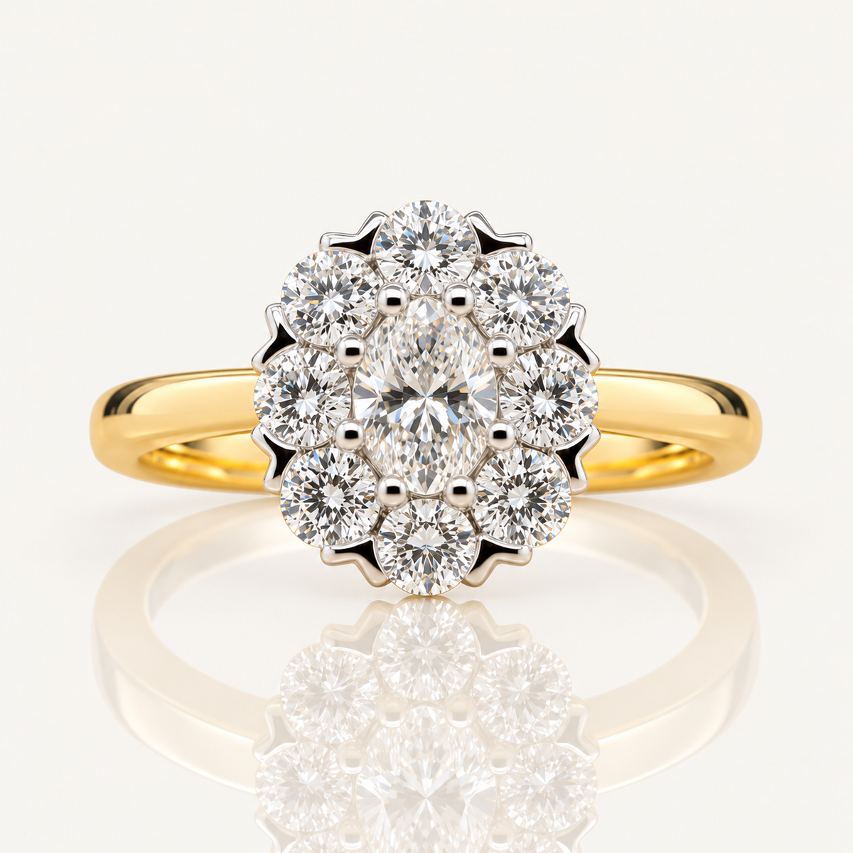 Cleo | Natural Diamond Cluster Ring | Oval & Round Brilliant Cluster | 18ct Yellow &amp; White Gold