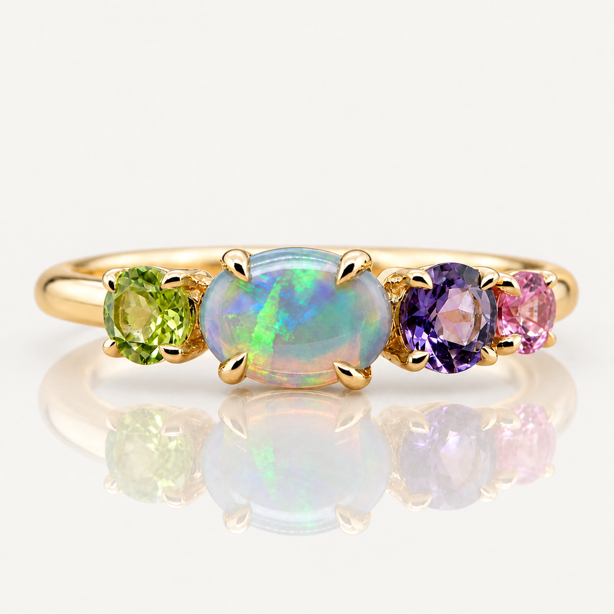 Crystal Opal, Amethyst, Pink Sapphire & Peridot Ring | 9ct Yellow Gold
