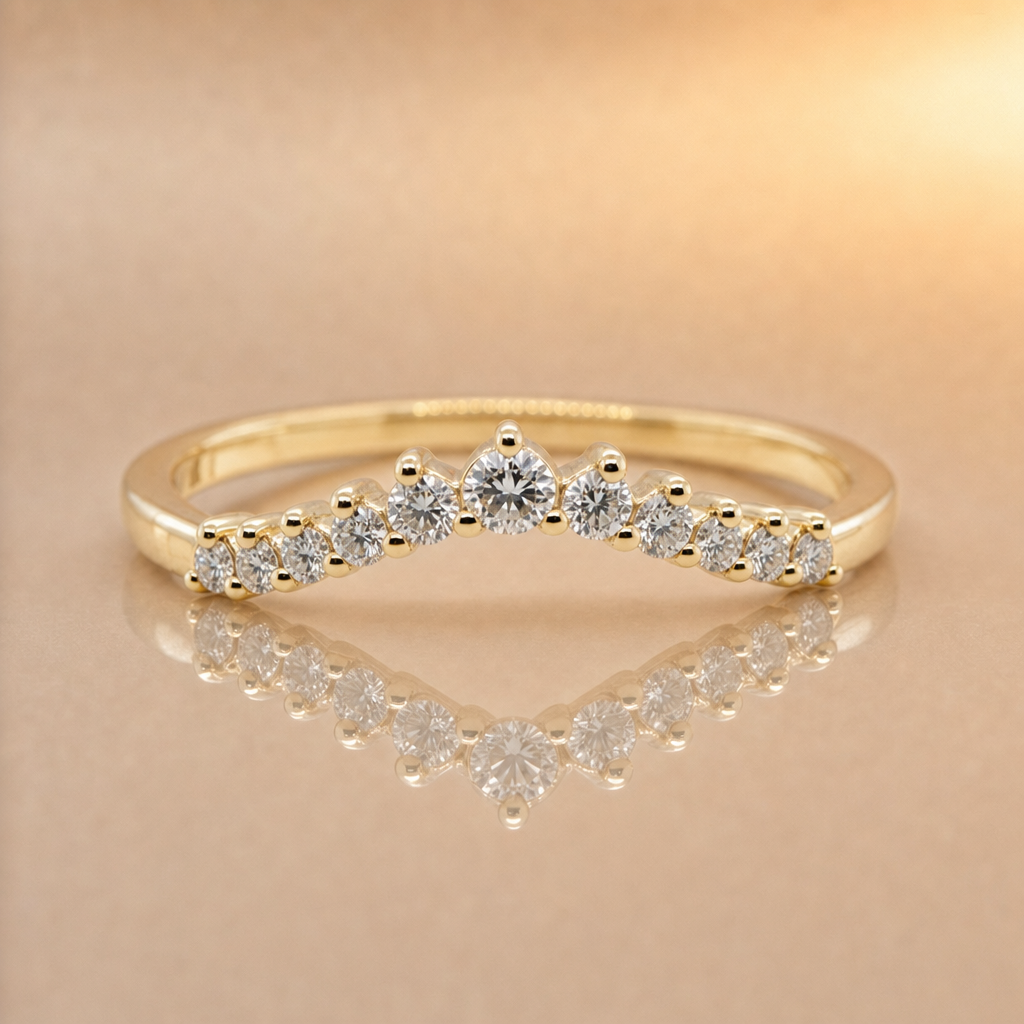 Curved Natural Diamond set Band - 18ct