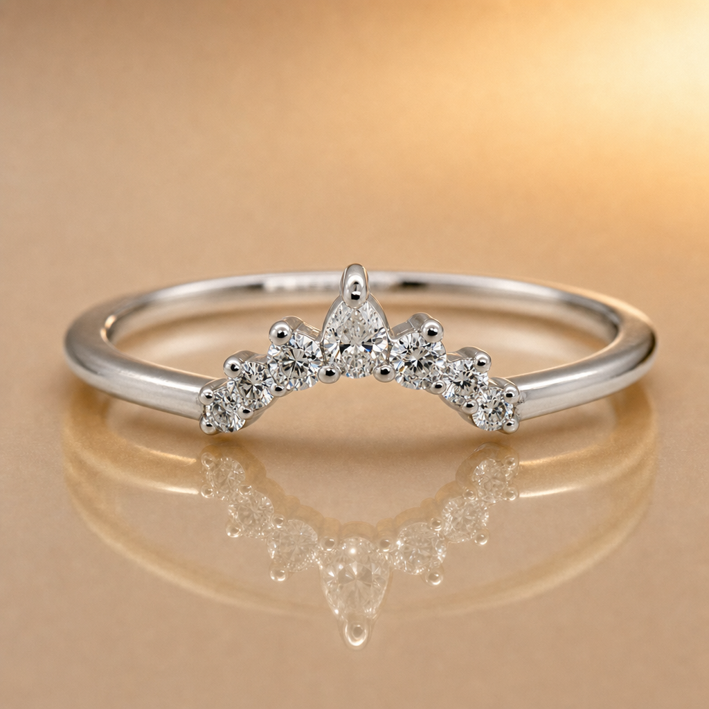 Curved Natural diamond set band -18ct white gold