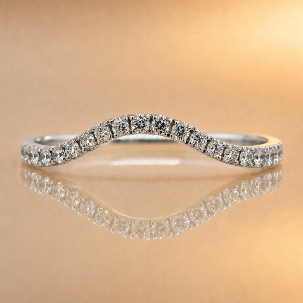 Curved Natural diamond set band -18ct white gold