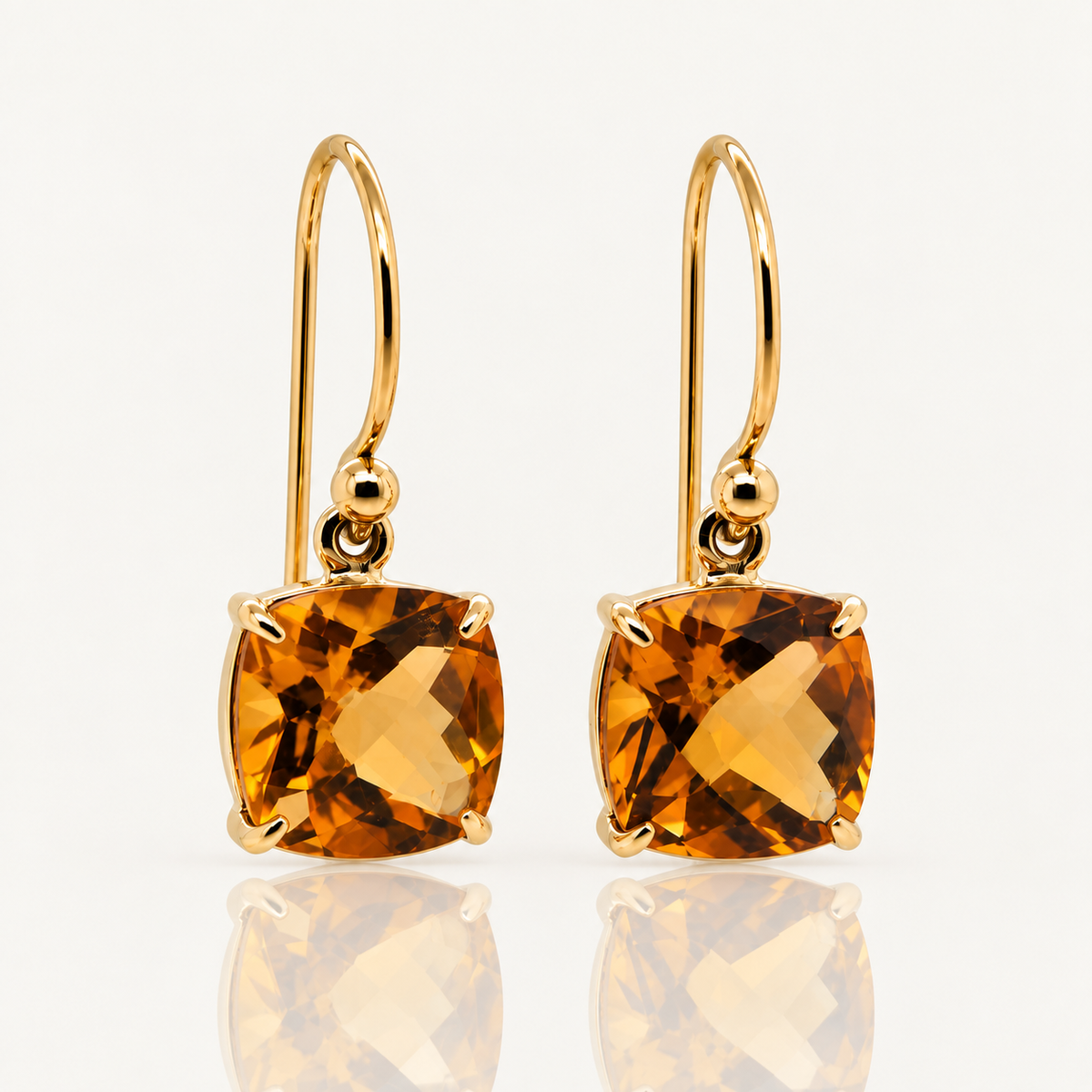 Cushion Citrine Drop Earrings | 9ct Yellow Gold