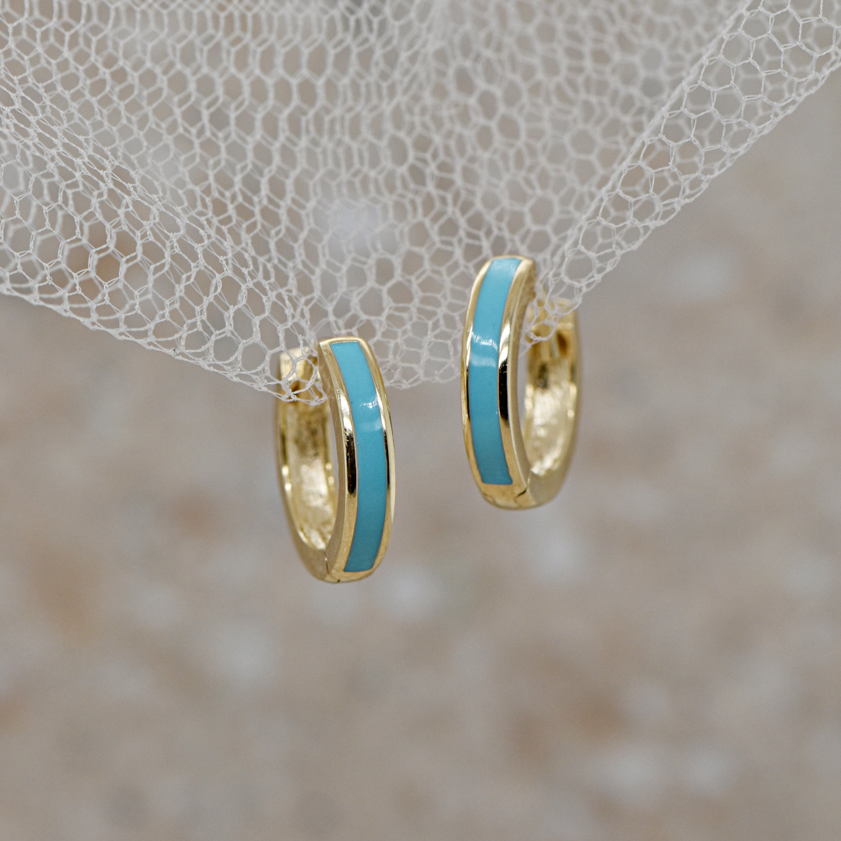 9ct Blue enamel huggies