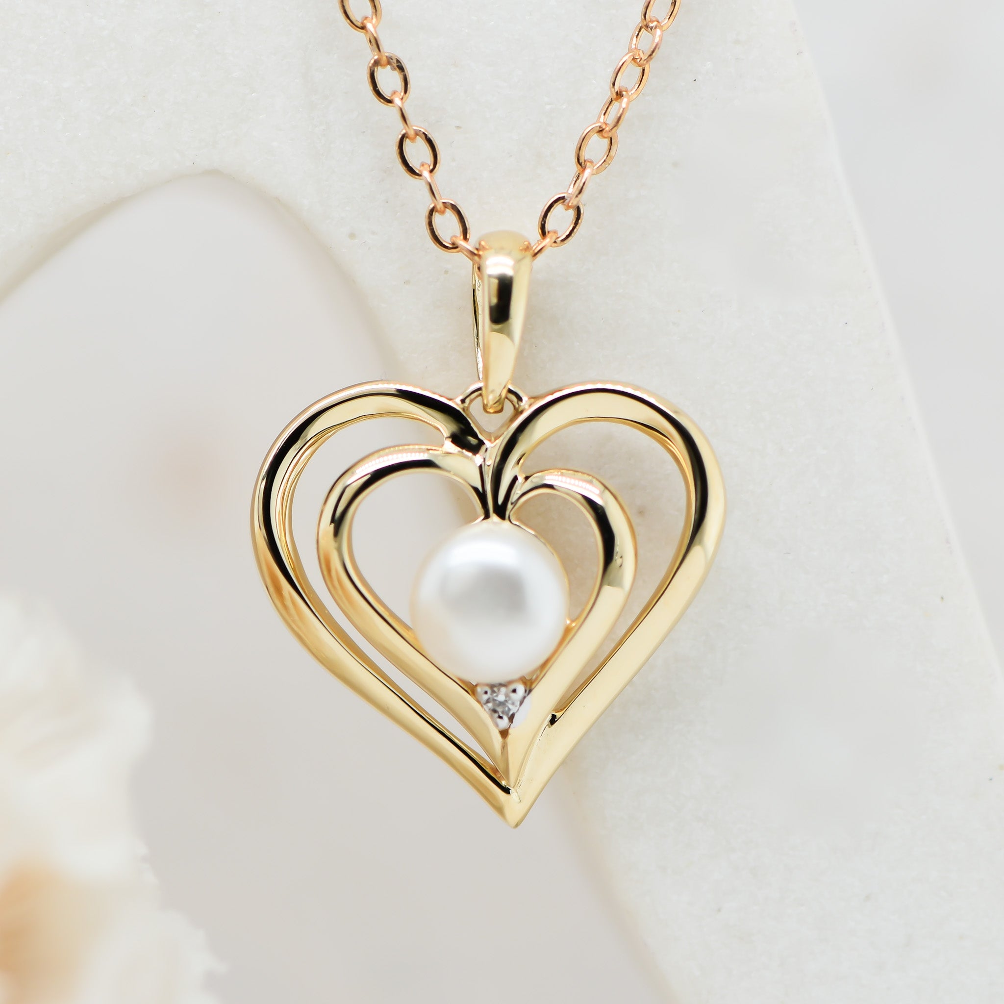 Fresh Water Pearl & Diamond Heart Pendant
