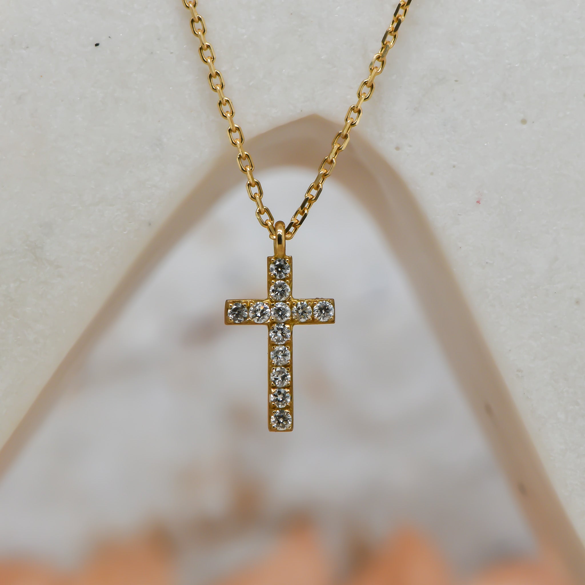 9ct Gold Diamond Set Cross on chain