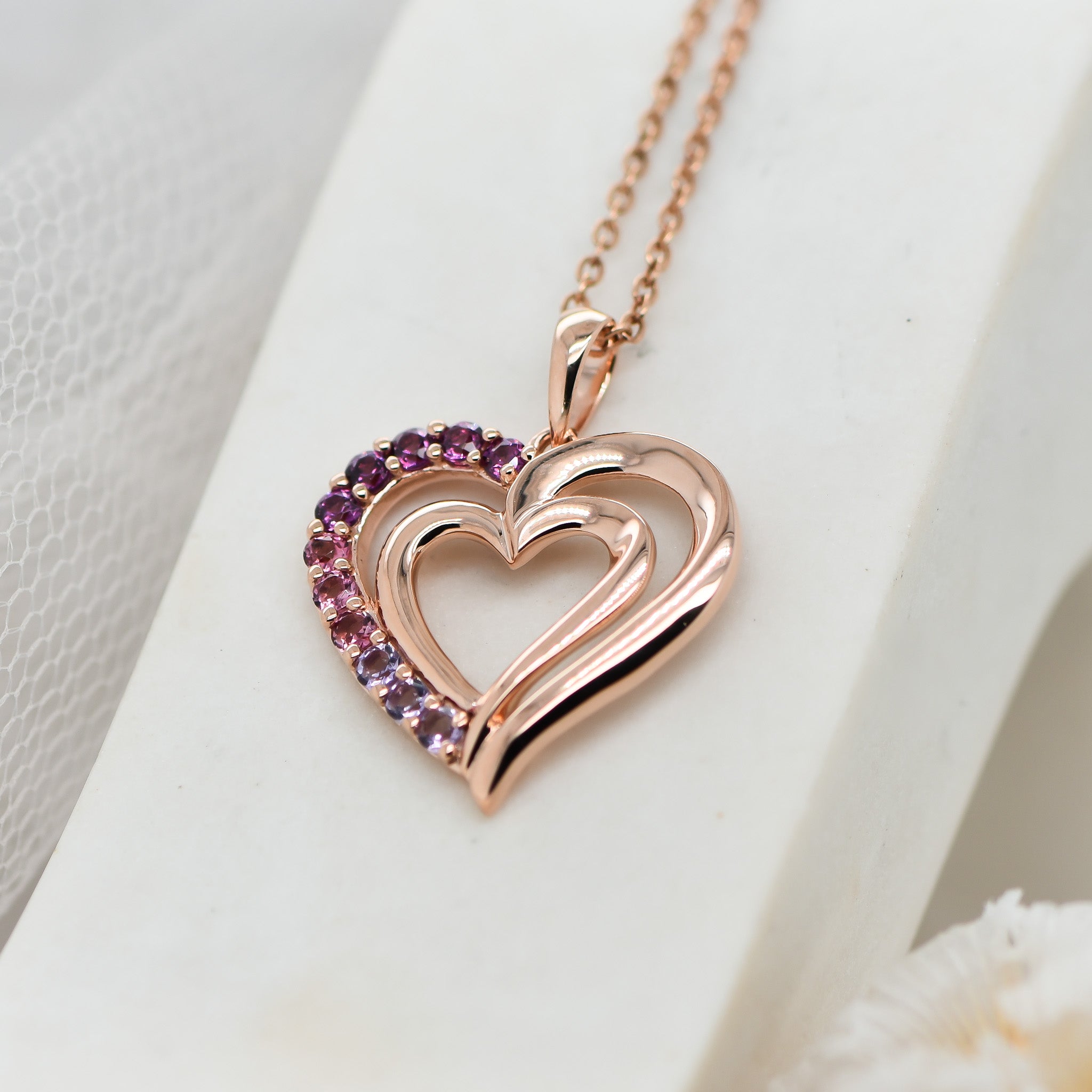 9ct RG Multip pink stone heart pendant
