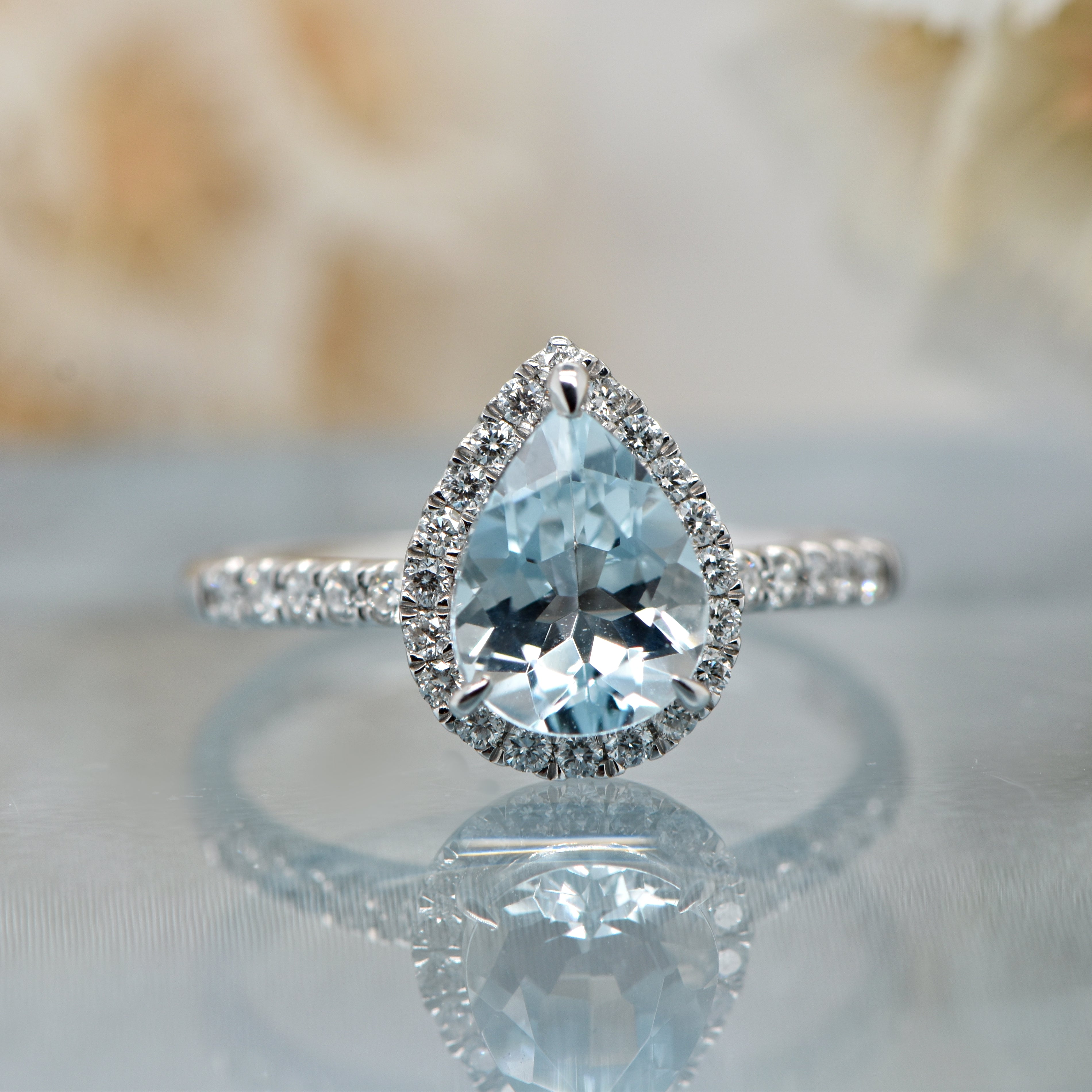 Pear cut Aquamarine & Diamond Ring